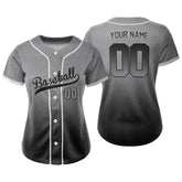 Custom Grey Black Gradient Button Down Baseball Jersey for Women